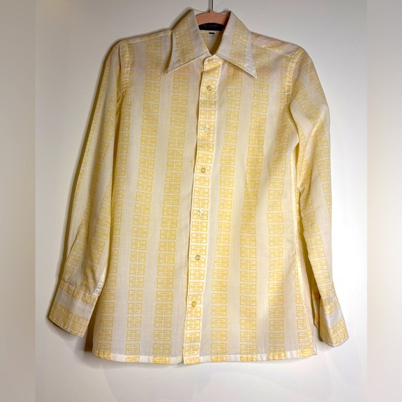 Vintage Givenchy 70s Logo Print Yellow Button-Up Blouse Made in France - Picture 1 of 6